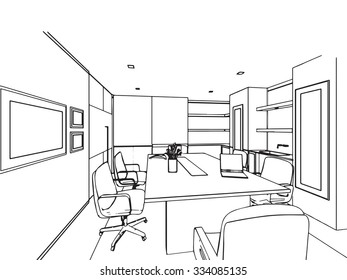 outline sketch drawing perspective of a interior space 