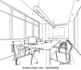 outline sketch drawing perspective of a interior space 