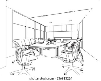 outline sketch drawing perspective of a interior space 