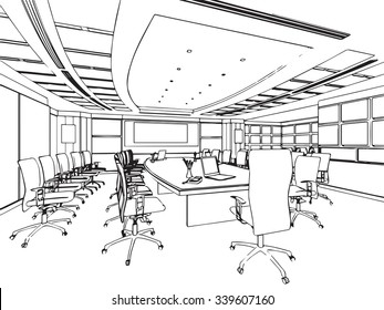 outline sketch drawing perspective of an interior space 