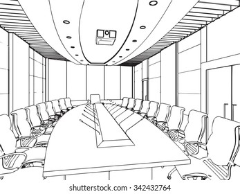 outline sketch drawing perspective of an interior space 