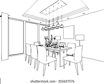 sketch drawing dining area and pantryModern designvector2d illustration  8452645 Vector Art at Vecteezy