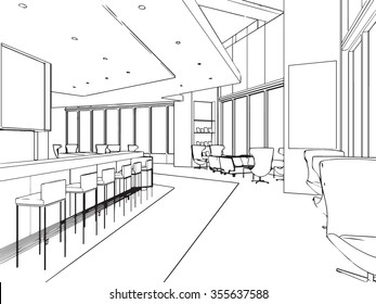 outline sketch drawing perspective of a interior space 