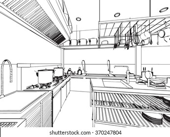 outline sketch drawing perspective of a interior space 