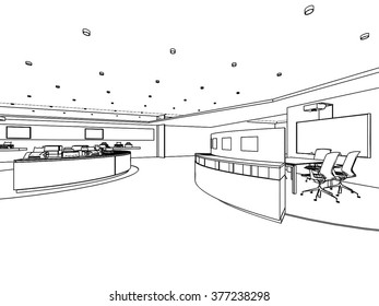outline sketch drawing perspective of a interior space 