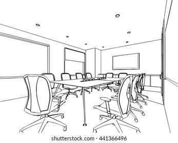 outline sketch drawing perspective of a interior space 