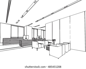 outline sketch drawing perspective of a interior space 