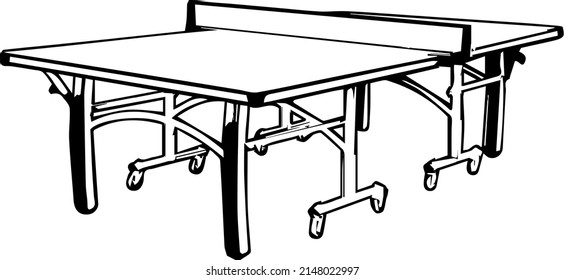 outline sketch drawing of ping pong table, line art vector illustration silhouette of table tennis table