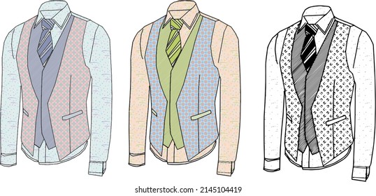 Outline sketch drawing of stylish fashion shirt tie and jacket, fashion design template pattern, Fashion Drawing Suit Stock Photos
