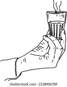 Outline sketch drawing vector Indian traditional tea glass, Silhouette of indian tea glass
