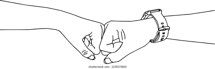 outline sketch drawing vector of two hands fist in stylish pose, line art illustration of two hands