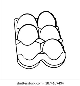 Outline sketch of egg cassette in doodle style. Vector illustration