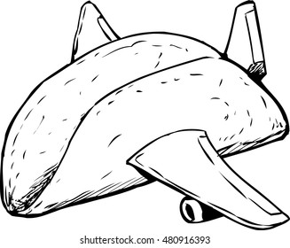 Outline sketch of empty corn shell taco as fast food jet plane over white background
