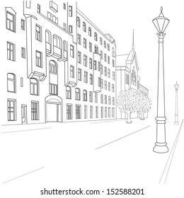  Outline sketch of european city street