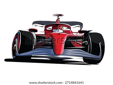Outline sketch of formula racing car in red livery. Vector freehand drawing for merch design, brochure or t-shirts