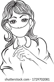 outline sketch girl with masked