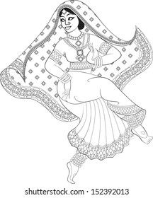 Outline sketch of indian woman dancer dancing 