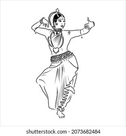 Outline sketch of indian woman dancer dancing