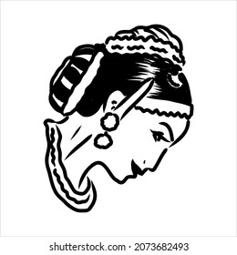 Outline sketch of indian woman dancer dancing