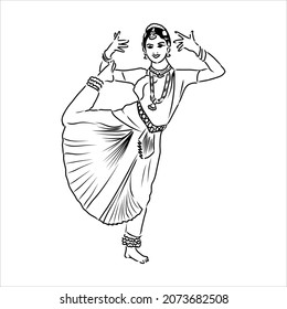 Outline sketch of indian woman dancer dancing