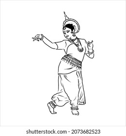 Outline Sketch Indian Woman Dancer Dancing Stock Vector (Royalty Free ...