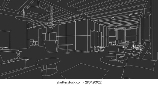 Outline sketch of a interior office space.