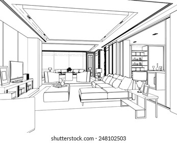 Sketch Interior Beautiful Room Stock Vector (Royalty Free) 270733046