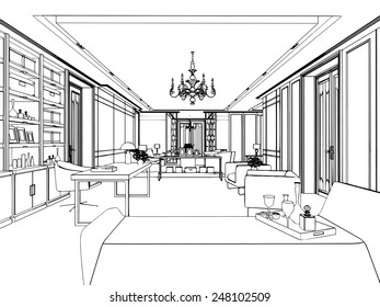 outline sketch of a interior space
