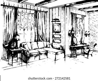 Outline sketch of a interior space 