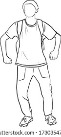 Outline sketch man bent his elbows and knees in doodle style