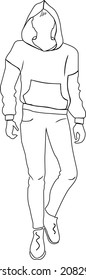 outline sketch man in hoodie   jeans