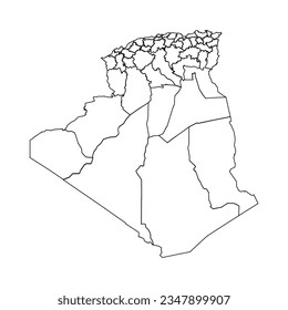 Outline Sketch Map of Algeria With States and Cities, can be used for business designs, presentation designs or any suitable designs.
