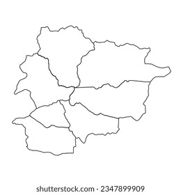 Outline Sketch Map of Andorra With States and Cities, can be used for business designs, presentation designs or any suitable designs.