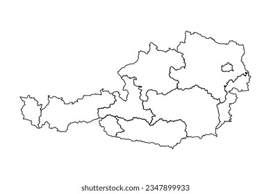 Outline Sketch Map of Austria With States and Cities, can be used for business designs, presentation designs or any suitable designs.