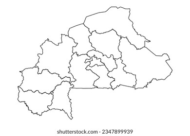 Outline Sketch Map of Burkina Faso With States and Cities, can be used for business designs, presentation designs or any suitable designs.
