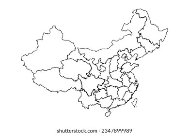 Outline Sketch Map of China With States and Cities, can be used for business designs, presentation designs or any suitable designs.