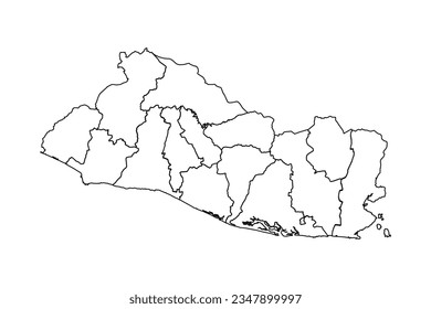 Outline Sketch Map of El Salvador With States and Cities, can be used for business designs, presentation designs or any suitable designs.