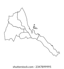 Outline Sketch Map of Eritrea With States and Cities, can be used for business designs, presentation designs or any suitable designs.