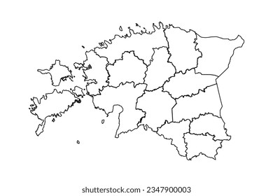Outline Sketch Map of Estonia With States and Cities, can be used for business designs, presentation designs or any suitable designs.