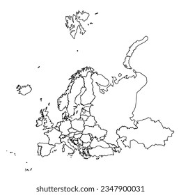 Outline Sketch Map of Europe With Countries, can be used for business designs, presentation designs or any suitable designs.