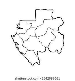 Outline Sketch Map of Gabon With States and Cities, can be used for business designs