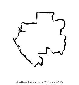 Outline Sketch Map of Gabon With States and Cities, can be used for business designs
