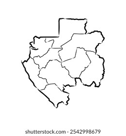 Outline Sketch Map of Gabon With States and Cities, can be used for business designs