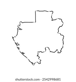 Outline Sketch Map of Gabon With States and Cities, can be used for business designs
