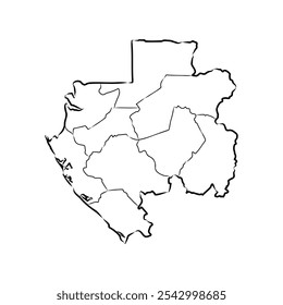 Outline Sketch Map of Gabon With States and Cities, can be used for business designs