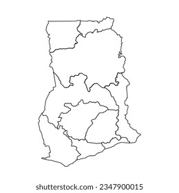 Outline Sketch Map of Ghana With States and Cities, can be used for business designs, presentation designs or any suitable designs.