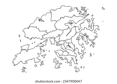Outline Sketch Map of Hong Kong With States and Cities, can be used for business designs, presentation designs or any suitable designs.
