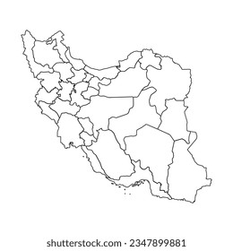 Outline Sketch Map of Iran With States and Cities, can be used for business designs, presentation designs or any suitable designs.