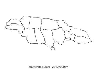 Outline Sketch Map of Jamaica With States and Cities, can be used for business designs, presentation designs or any suitable designs.