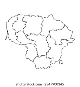 Outline Sketch Map of Lithuania With States and Cities, can be used for business designs, presentation designs or any suitable designs.